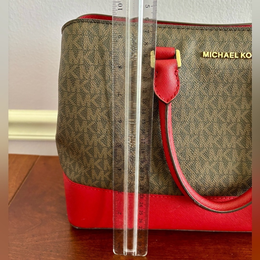 Michael Kors Savannah Large Satchel Bag in Scarlet Red – Leather Handbag - Picture 11 of 14